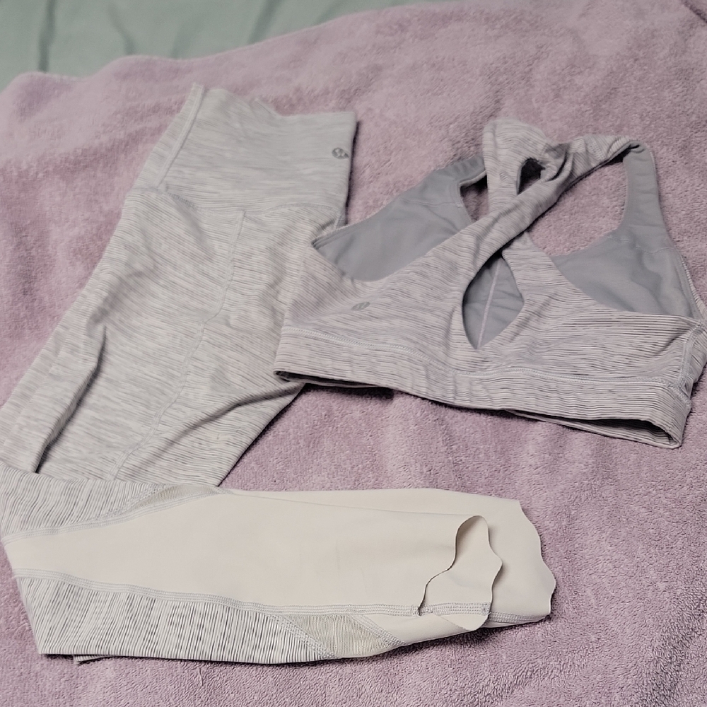 Lululemon Athletica Gray and Cream Sports Bra Set